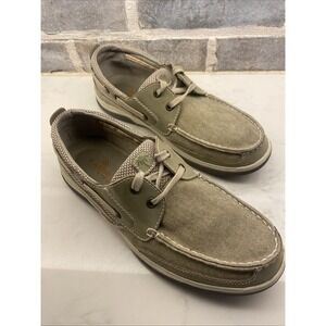 Margaritaville Harpoon Lace Up Men's Size 11 Boat Shoes Tan Canvas Mesh